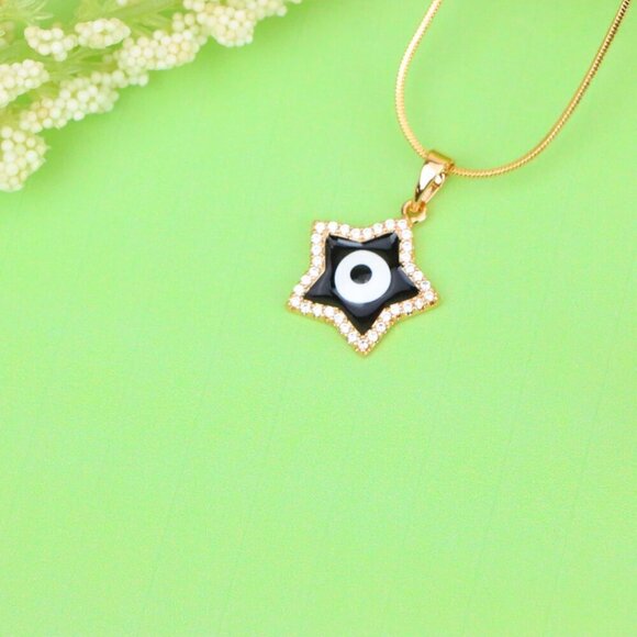 "Rose Gold Star Pendant with Black Evil Eye and CZ Accents, XPPT1380 - Picture 10 of 12